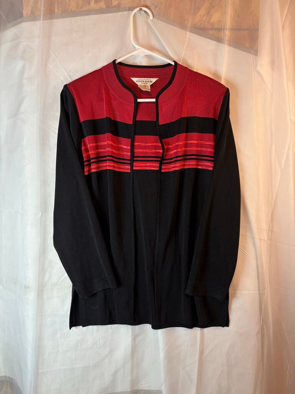Misook Red Black Long Sleeve Blazer Cardigan Jacket Size XS Petite